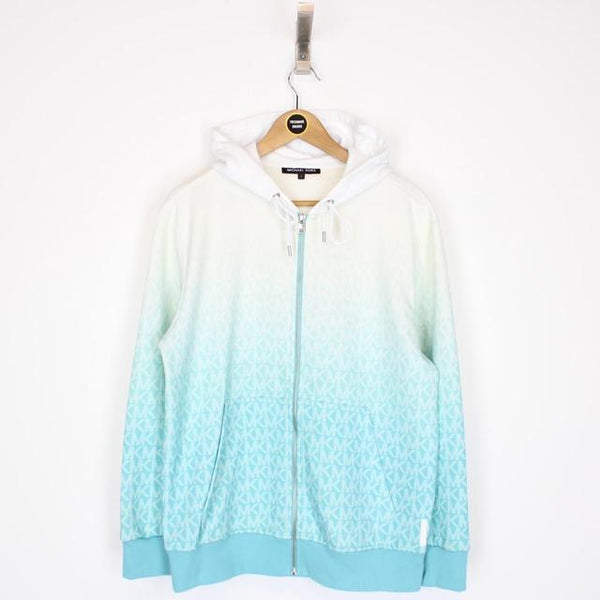 Michael Kors Blue and White Ombré Logo Full Zip Cotton Hoodie Jumper