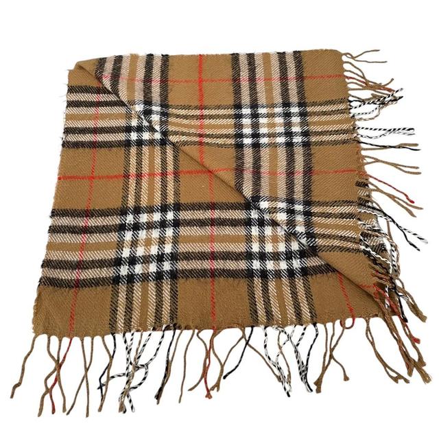 Vintage 90s Burberry Tan Brown Nova Check Lambswool Scarf