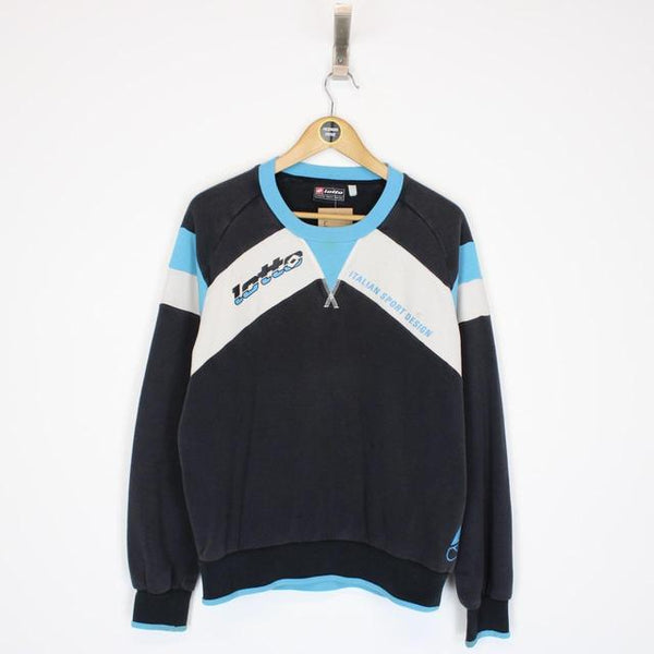 Vintage Lotto Black, White and Blue Crew Neck Spellout Sweatshirt Jumper