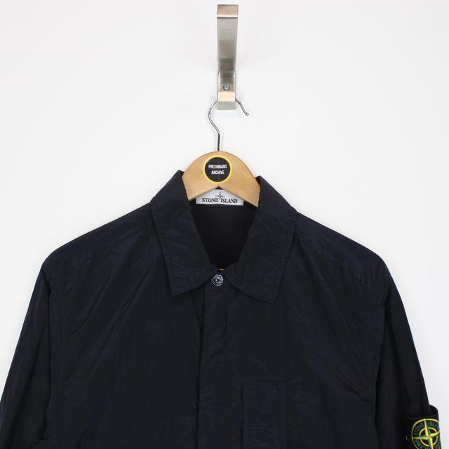 Stone Island SS 2018 Navy Blue Full Zip Nylon Metal Shimmer Overshirt Jacket