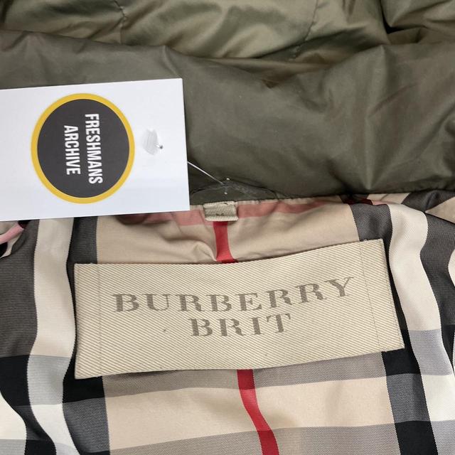 Burberry Brit Khaki Green and Beige Nova Check Fur Hooded Down Jacket