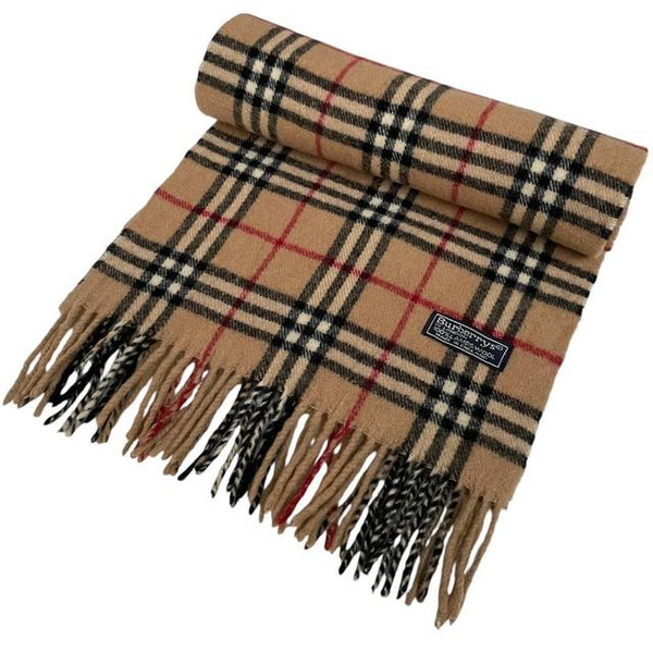 Vintage 90s Burberry Beige Nova Check Lambswool Scarf