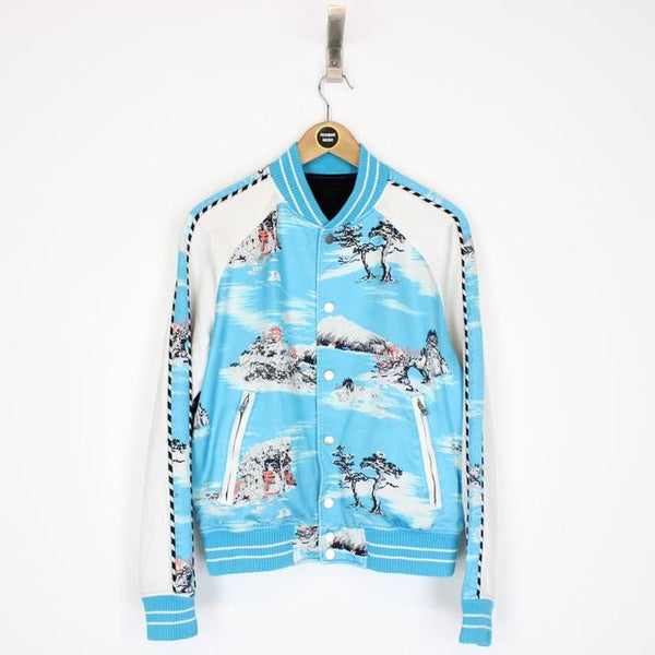 Amiri Blue and White Hawaiian Print Silk Blend Bomber Jacket