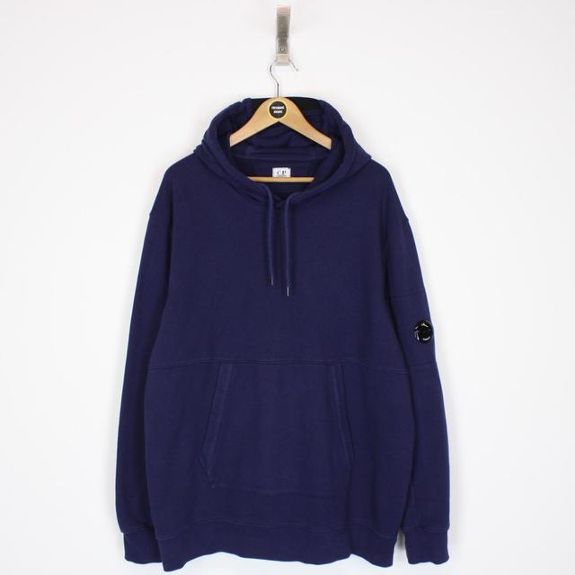 CP Company Navy Blue Diagonal Fleece Cotton Hoodie Jumper