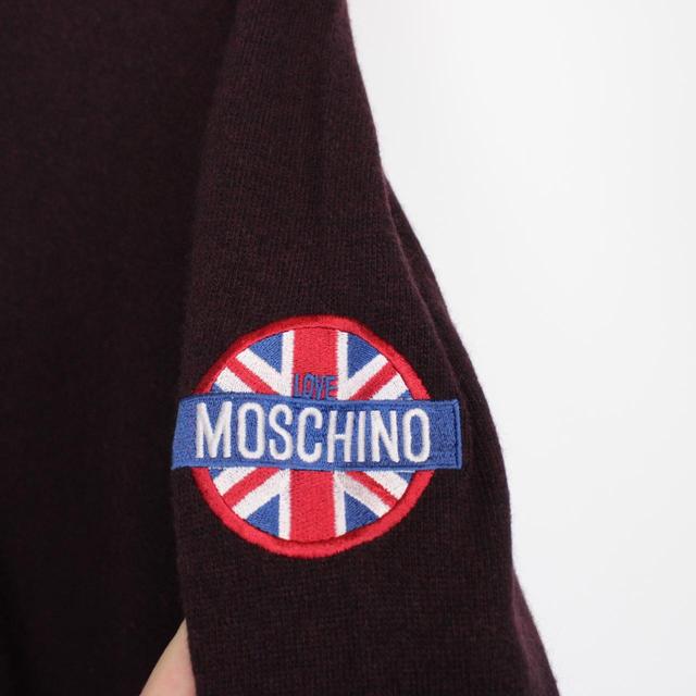 Love Moschino Burgundy Virgin Wool Blend V-Neck Jumper