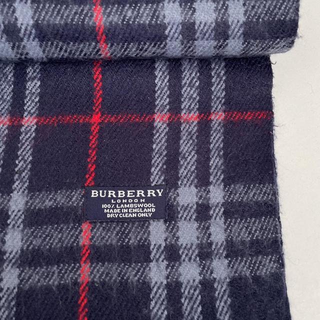 Vintage 90s Burberry Navy Blue Nova Check Lambswool Scarf