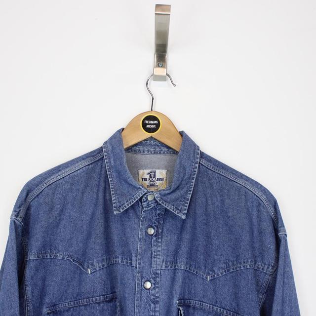 Vintage 90s Trussardi Jeans Blue Long Sleeve Denim Shirt