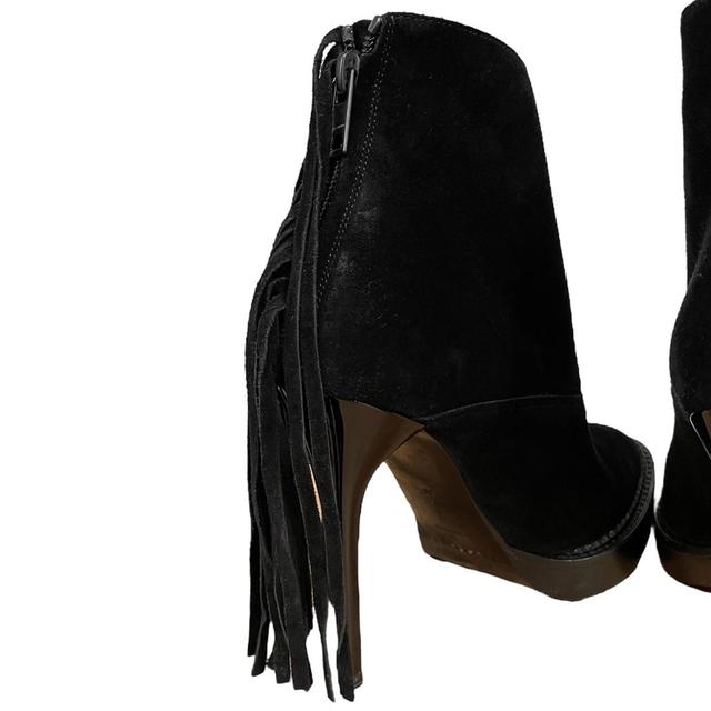 Burberry Prorsum Black Fringed Suede Nadie Ankle Heeled Boots