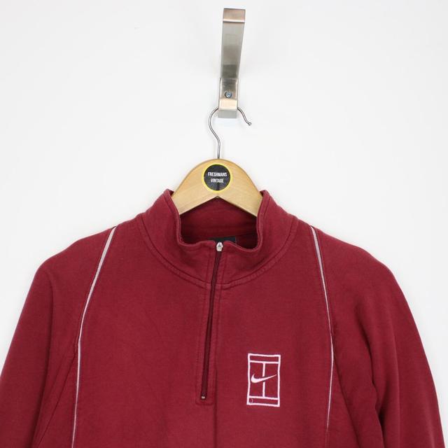 Vintage 00s Nike Burgundy and White 1/4 Zip Sweatshirt Jumper