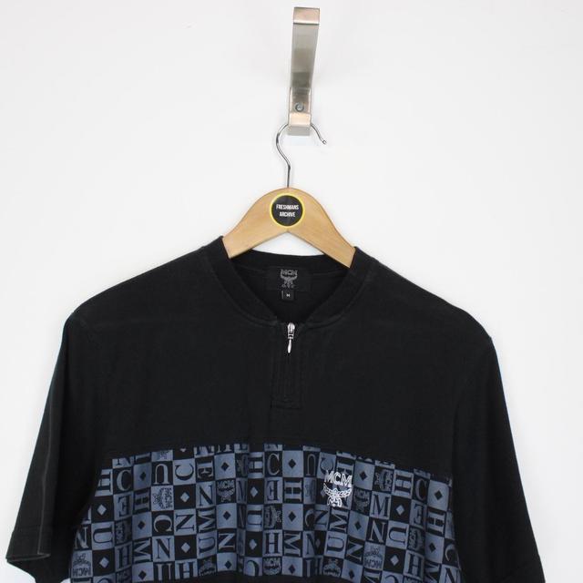 Vintage 90s MCM Black Short Sleeve 1/4 Zip Spellout T-Shirt