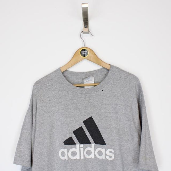 Vintage 90’s Adidas Grey Crew Neck Spellout Short Sleeve T-Shirt