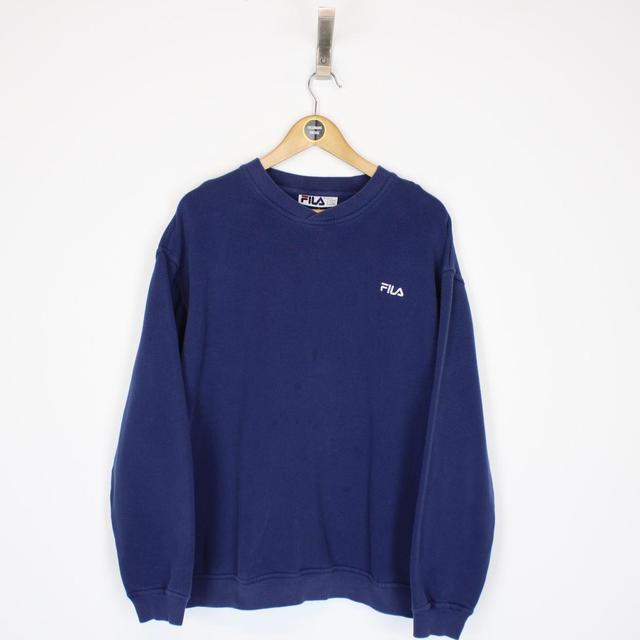 Vintage 90s Fila Navy Blue Spellout Sweatshirt Jumper