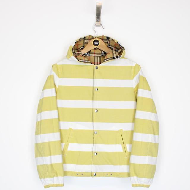 Burberry Tan Brown, Yellow and White Nova Check Reversible Hooded Jacket