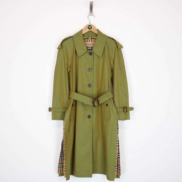 Burberry Green Nova Check Side-Slit Single Breasted Belted Gabardine Trench Coat