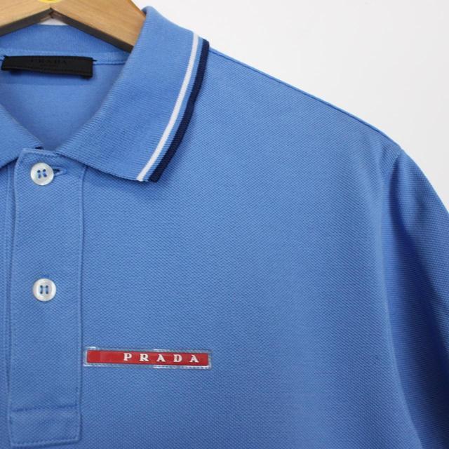 Prada Blue Short Sleeve Cotton Pique Polo Shirt