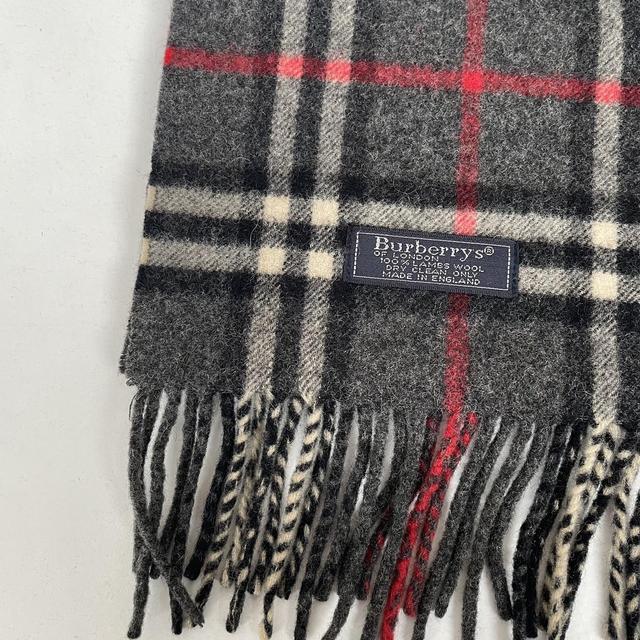 Vintage 90s Burberry Dark Grey Nova Check Lambswool Scarf