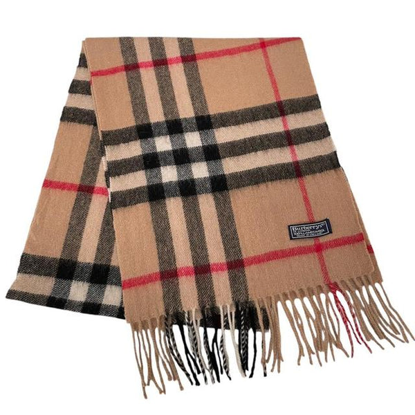 Vintage 90s Burberry Beige Nova Check Lambswool Scarf