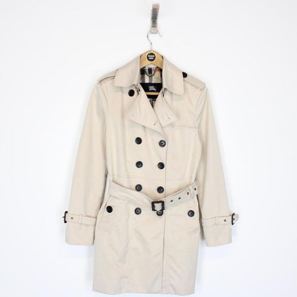 Vintage Burberry Black Label Cream Nova Check Double Breasted Belted Trench Coat