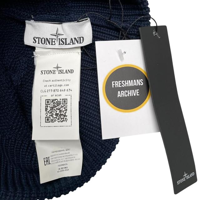 Stone Island AW 2021 Navy Blue Cotton Knit Beanie Hat