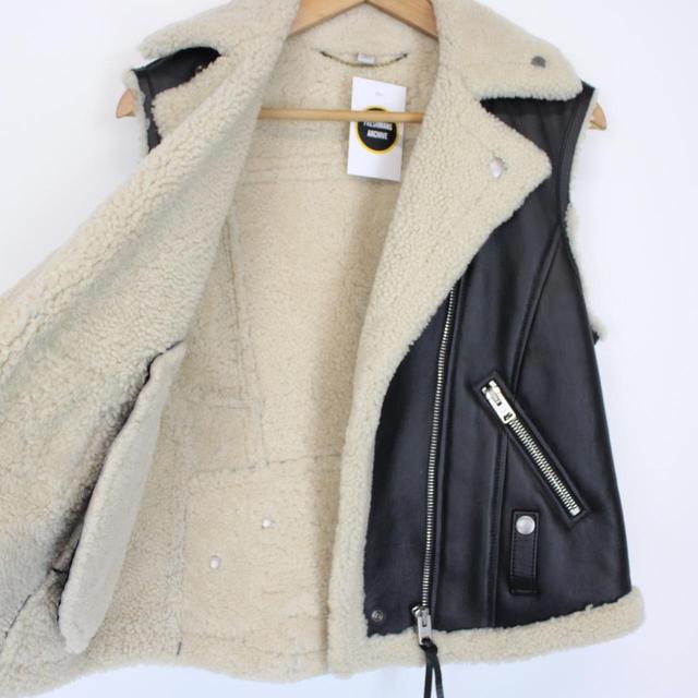 Coach Black and Cream Sherling Lined Calf Leather Vest Jacket