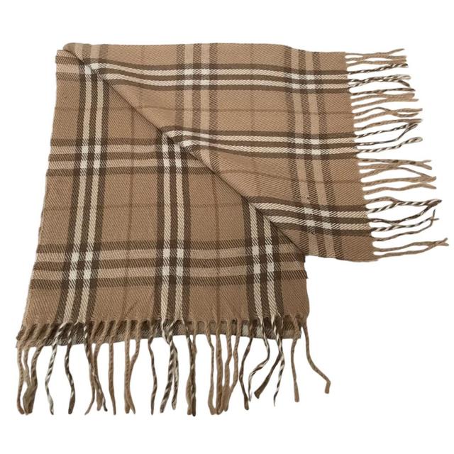 Vintage 90s Burberry Beige Nova Check Lambswool Scarf