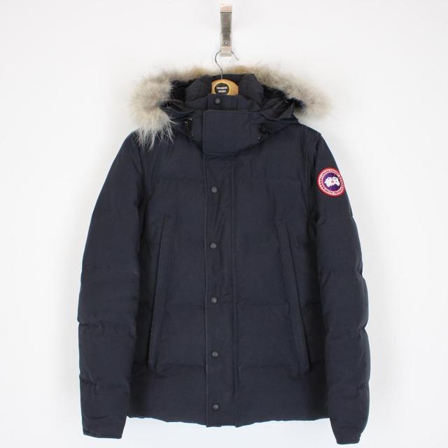 Canada Goose Navy Blue Wyndham Parka Down Jacket with Fur Trim