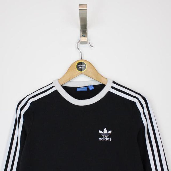 Adidas Black and White Crew Neck Long Sleeve Spellout T-Shirt