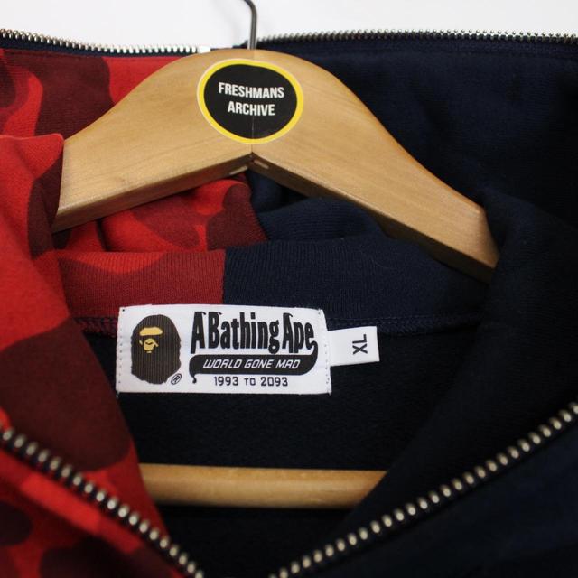 Bape Navy Blue and Red Camo Full Zip WGM Shark Hoodie Jumper