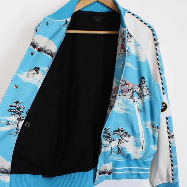 Amiri Blue and White Hawaiian Print Silk Blend Bomber Jacket