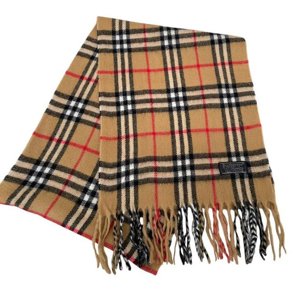 Vintage 90s Burberry Beige Nova Check Lambswool Scarf