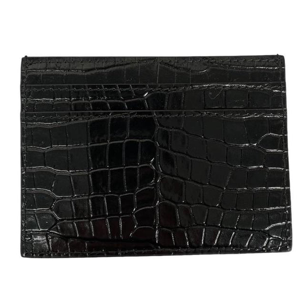 Saint Laurent Black and Gold Crocodile Embossed Leather Card Holder