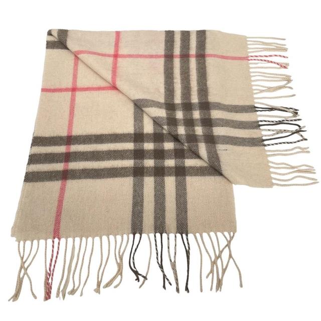 Vintage 90s Burberry Beige Nova Check Lambswool Scarf