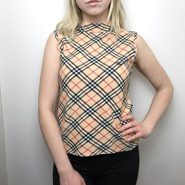 Vintage Burberry London Beige Nova Check Sleeveless Blouse Top