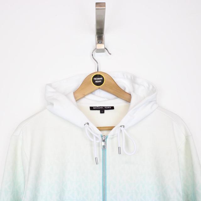 Michael Kors Blue and White Ombré Logo Full Zip Cotton Hoodie Jumper