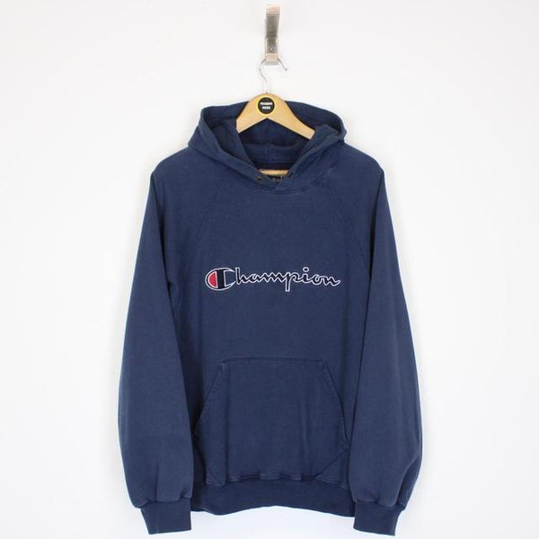 Vintage 90s Champion Navy Blue Spellout Hoodie Jumper