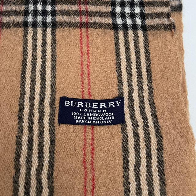 Vintage 90s Burberry Tan Brown Nova Check Lambswool Scarf