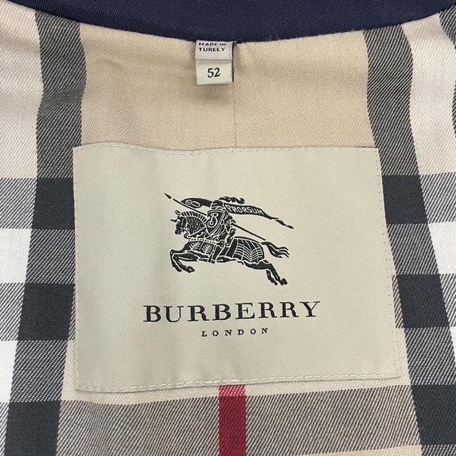 Burberry London Navy Blue Nova Check Single Breasted Trench Coat