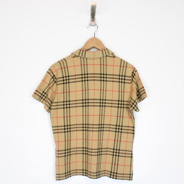 Vintage 00s Burberry London Beige Nova Check Short Sleeve Polo Shirt