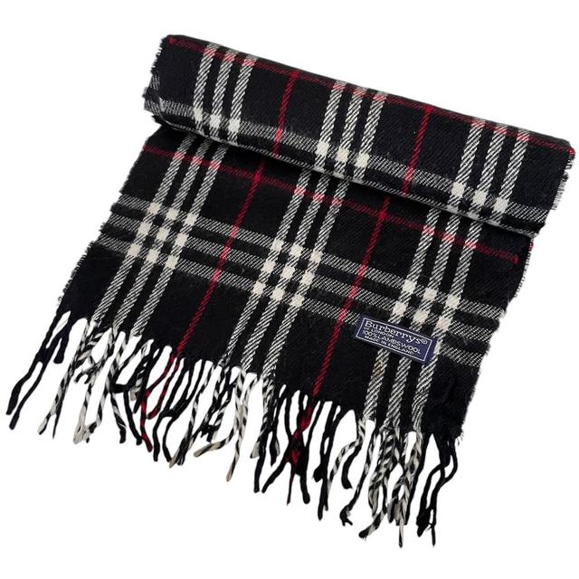 Vintage 90s Burberry Black Nova Check Lambswool Scarf