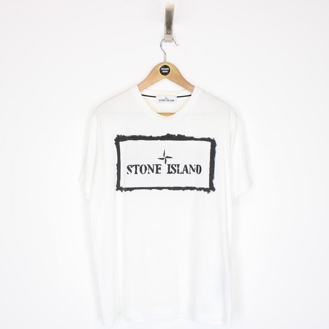 Stone Island SS 2021 Logo Print White and Black Short Sleeve T-Shirt