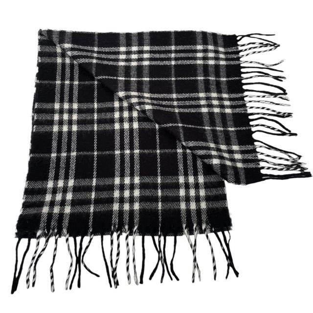 Vintage 90s Burberry Black Nova Check Lambswool Scarf