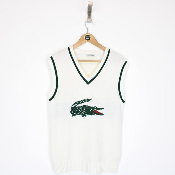 Vintage Lacoste White and Green Acrylic Knit Sweater Vest