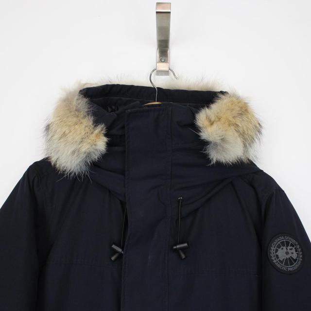 Canada Goose Navy Blue Langford Parka Black Label Down Coat with Fur Trim