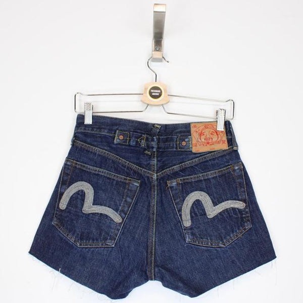 Evisu Navy Blue and Grey Gull Denim Jean Shorts