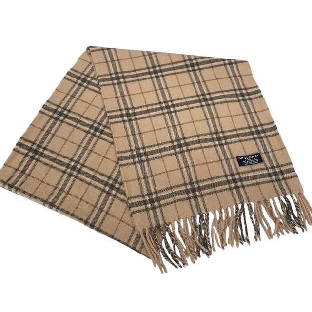 Vintage 90s Burberry Beige Nova Check Lambswool Scarf