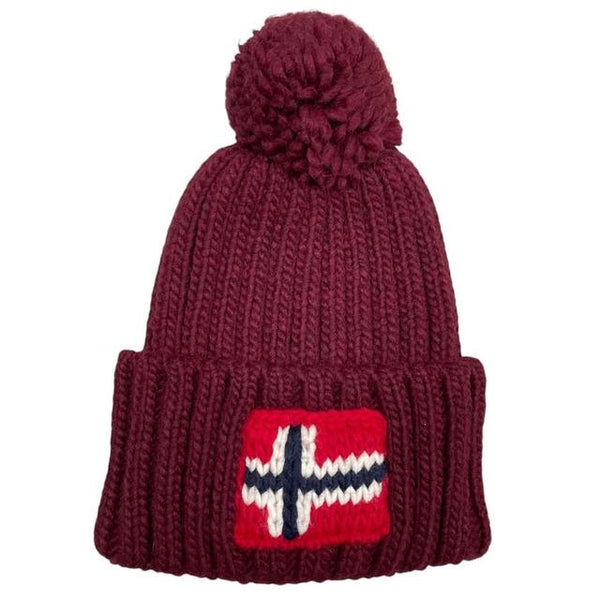 Napapijri Burgundy Wool/Acrylic Knit Semiury Beanie Hat