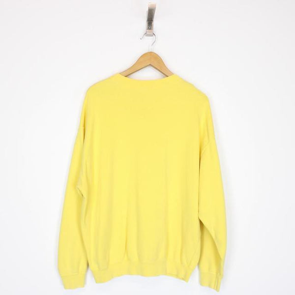 Vintage 90s Benetton Yellow and Multicoloured Spellout Sweatshirt Jumper