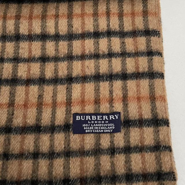 Vintage 90s Burberry Tan Brown Check Lambswool Scarf