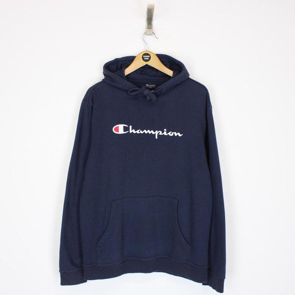 Vintage 00s Champion Navy Blue Spellout Hoodie Jumper