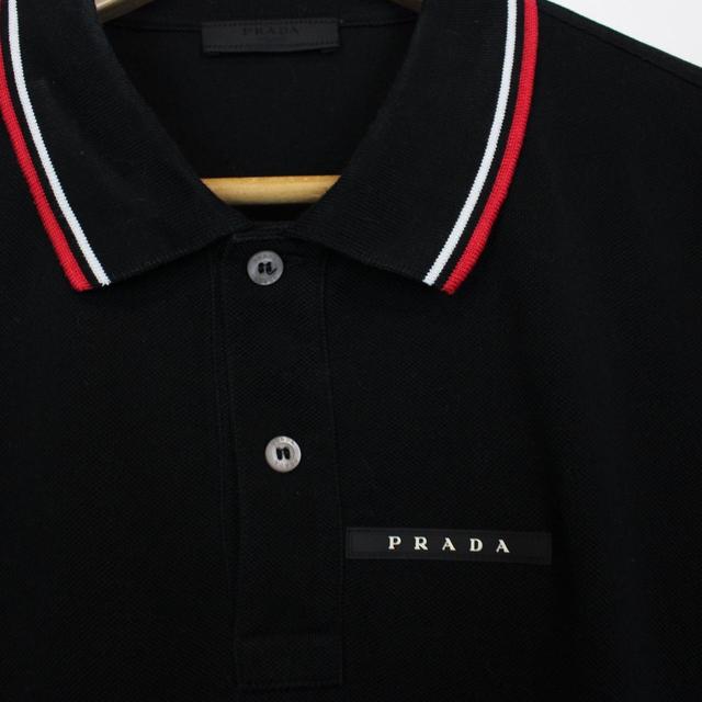 Prada Black Short Sleeve Cotton Pique Polo Shirt